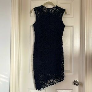 Bebe Black Lace Overlay Cocktail Dress, form- fitted